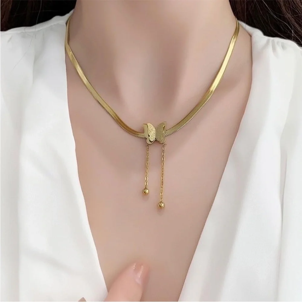 Anthropologie Gold Butterfly Drop Necklace